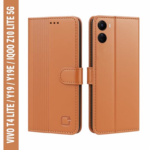 Image of AIBEX Shock Proof Flip Compatible for Vivo T4 Lite 5G /iQOO Z10 Lite 5G /Vivo Y19 5G /Vivo Y19e Flip Cover Leather Finish|Inside TPU with Card Pockets|Wallet Stand|Complete Protection Flip Case -Brown