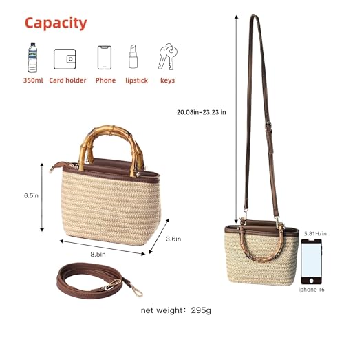 Eiyye Straw Purse Small Bamboo Handle Purse Hobo Purses Crossbody Bag Shoulder Bag for Women with Adjustable Strap2
