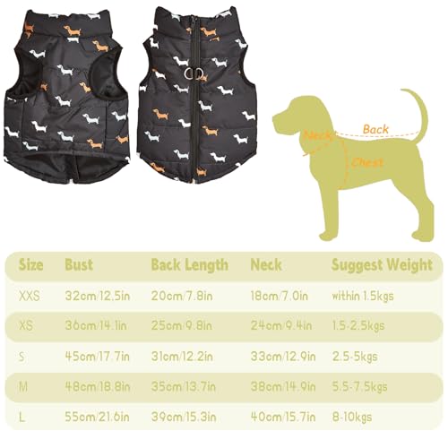 Asmea Hundemantel Winter Hundejacke Warme Hundemantel für Kleine Hunde Winddichte Hundeweste mit Geschirr Loch Schwach Wasserdicht Weihnachten Hundejacke für Chihuahua Dackel Schwarz XXS