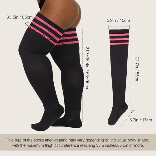 Image of DRESHOW Plus Size Thigh High Socks Striped Over Knee Long Boot Stockings Knee High Tube Socks Leg Warmers for Women