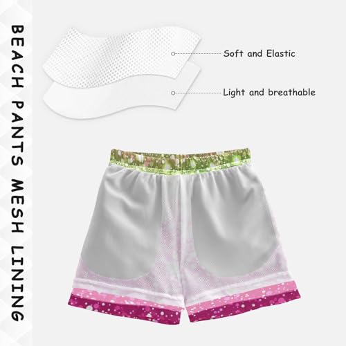 Pigsaly Boys' Swim Board Shorts Bright Pink Green Gradient Flash Glitter Boy's Swim Trunks Kids Swimwear M4