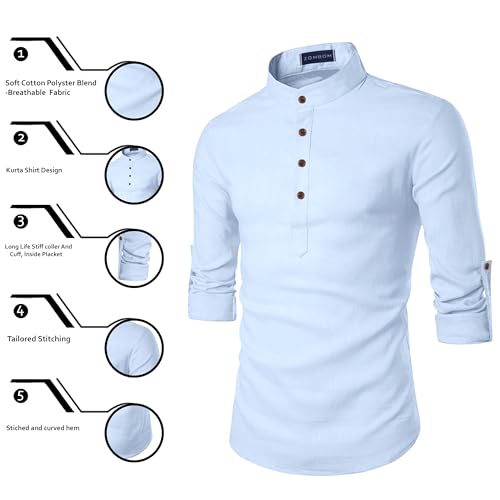 Image of Zombom Men's Cotton Blend Solid Casual Regular Fit Mandarin /Chinese Collor Short Full Sleeve Kurta for Men