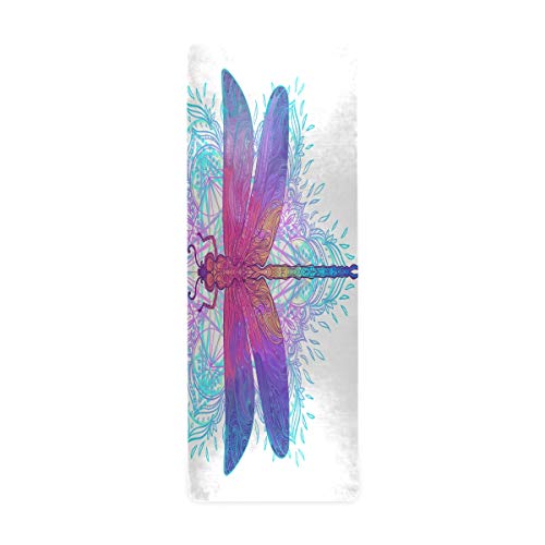ALAZA Dragonfly Colorful Round Mandala Non Slip Yoga Mat, Thick Yoga Mats Eco Rubber Kids Play Mats Home Foldable Women Exercise