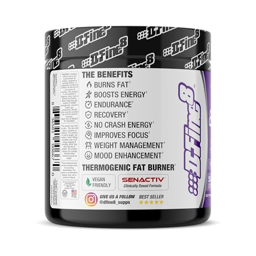 Image of Thermogenic Pre-Workout Energy Powder & Shredding Supplement, Boost Energy Mood & Focus, Sugar Free, Contains Senactiv, Endurance, 300mg Caffeine, N-Acetyl-L-Tyrosine (Fierce Grape)