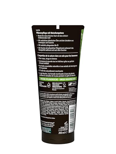 Kneipp MEN 3 in 1 Pflegedusche Startklar – Duschgel für Männer - Für Haut, Haar & Gesicht - Mit ätherischen Ölen und Extrakten aus Lemongras & Guarana - 200 ml