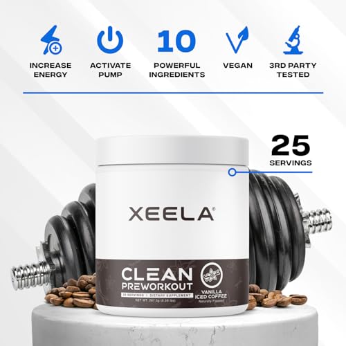 Image of XEELA Pre Workout - Clean & Tested - Jitter Free, Safe, and Natural - Increase Thermogenic Energy, Focus, and Endurance w /Creatine, Organic Caffeine, and Plant Based Citrulline (Vanilla Iced Coffee)