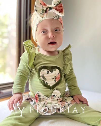 fioukiay Newborn Baby Girl Clothes Infant Girls Floral Love Printed Romper and Ruffle Pants Sets 4pcs Winter Fall Outfits4