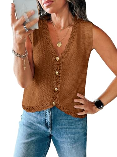 Image of Saodimallsu Womens Crochet Tank Tops Cute Summer Sweater Vest Knit Outfits