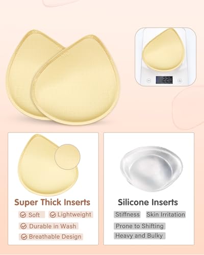 Thick Bra Pads Inserts for Push Up, 3 Pairs Breast Enhancers Sport Padding Add 1-2 Cups for Women Dresses Swimsuits Sport - A/B4