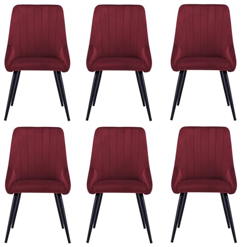 Image of Finch Fox Morris Velvet Dining Chair for Living Room, Bedroom, Home Office with Black Metal Legs in Maroon Color (Set of 6)