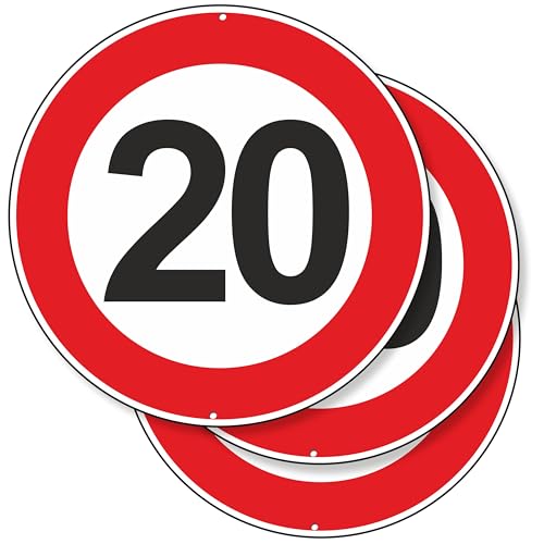 Pubblimania 3 velocidades máximas 20 km horarios señalización vial señal señal de aluminio metal redondo grosor 3 mm para exterior Ø 30 (paquete de 3, velocidad máxima 20 km horarios)