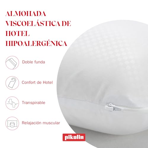 Pikolin Home - Ergonomisches viskoelastisches Kissen mit doppeltem, anpassbarem Bezug mit Memory-Foam-Kern zum Schlafen auf der Seite oder auf dem Rücken