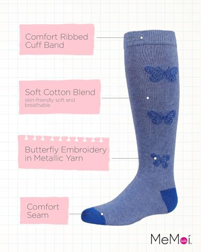 MeMoi Girls' Glitter Butterfly Cotton Knee High Socks3