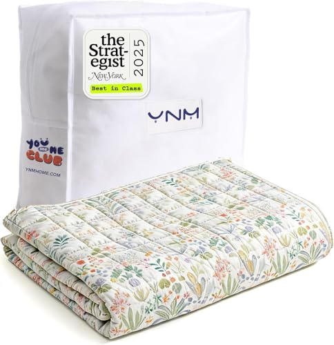 Image of YnM 15lbs Weighted Blanket for Adults, Cooling Nylon /PE Heavy Bed Throw Blanket with Cooling Glass Beads for All Season Use, Ideal for ~140lbs (60x80 Inches, Queen, Jungle Bloom)