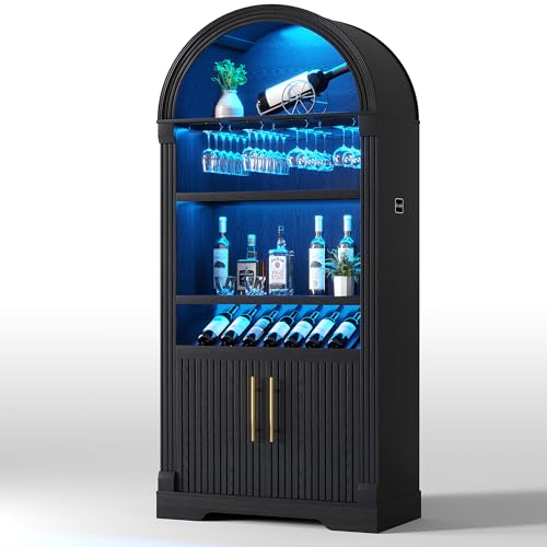 LVSOMT Szafka na wino z oświetleniem LED, 180 cm łuk, szafka barowa, czarna