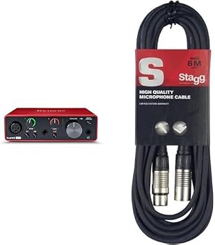 Focusrite Scarlett Solo 3rd Gen USB Audio Interface, for the Guitarist, Vocalist, Podcaster or Producer, Studio Quality Sound, Red & Stagg SMC6 6 metre standard microphone cable