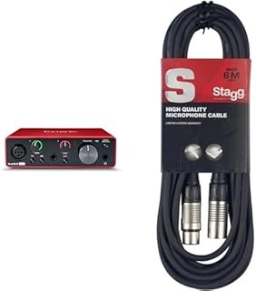 Interfaz de audio USB Scarlett Solo 3.ª gen. de Focusrite para guitarristas & Stagg Cable de micrófono a mezclador Stagg SMC6 XLR (m) -XLR (f) de 6 metros de largo, negro