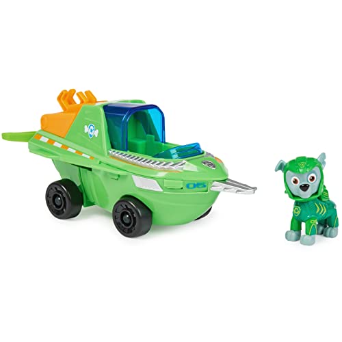 Paw Patrol Pat' Patrouille Aqua Pups - Voiture + Figurine Rocky - Voiture Pat Patrouille Rocky - Figurine à Collectionner - Thème Mer Et Aventures sous-Marines Jouet Enfant 3 Ans +