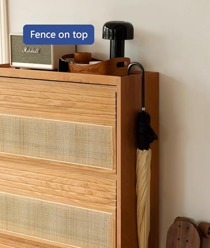 SHAZANZ Slim Woven Rattan Flip Shoe Cabinet with Half Round Doors, Wooden Natural Entry Cabinet for Sneakers Slippers, Large Capacity Accent Cabinet for Entrance Hallway - Image 7