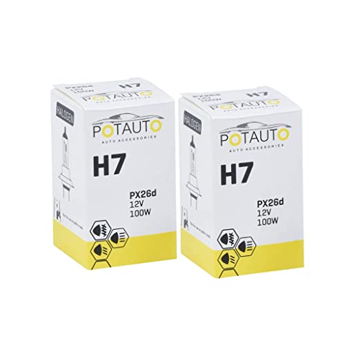 Image of Potauto H7 STANDARD Head Light Halogen Bulb For Car, 12V 100W - PX26d | 3200k | Pack of 2