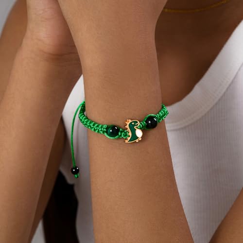 Back to School Dinosaur Bracelet,Brave Roar Adventure Wristband Gift,Green Cord Blue Bead Variants,Great Gift for Students Ready to Explore and Shine2