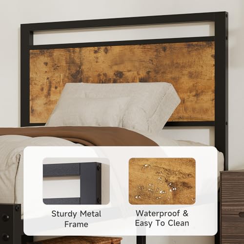 Image of Z-hom Upgraded Twin Bed Frames, Heavy Duty Metal Sturdy Bed Frame Twin Size with Modern Wood Headboard & Footboard, Stable Platform Bed Furniture Bed Storage, No Noise, No Box Springs, Vintage Brown