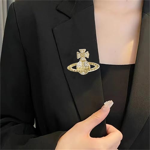 Image of Dreuyet Saturn Planet Brooch Pin for Women Ladies Dainty Rhinestone Star Lapel Pin Cubic Zirconia with Crystal Planet Brooch Fashion Dress Accessories Jewelry for Suit Clothing Jackets Badges