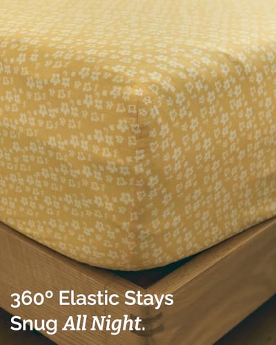 Image of Queen 4 Piece Floral Sheet Set - Soft, Breathable & Cooling - Yellow Meadow