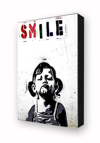 Banksy Smile Girl 6 x 4 Inches Postcard Size Block Mounted Print by Poster Monde Cover