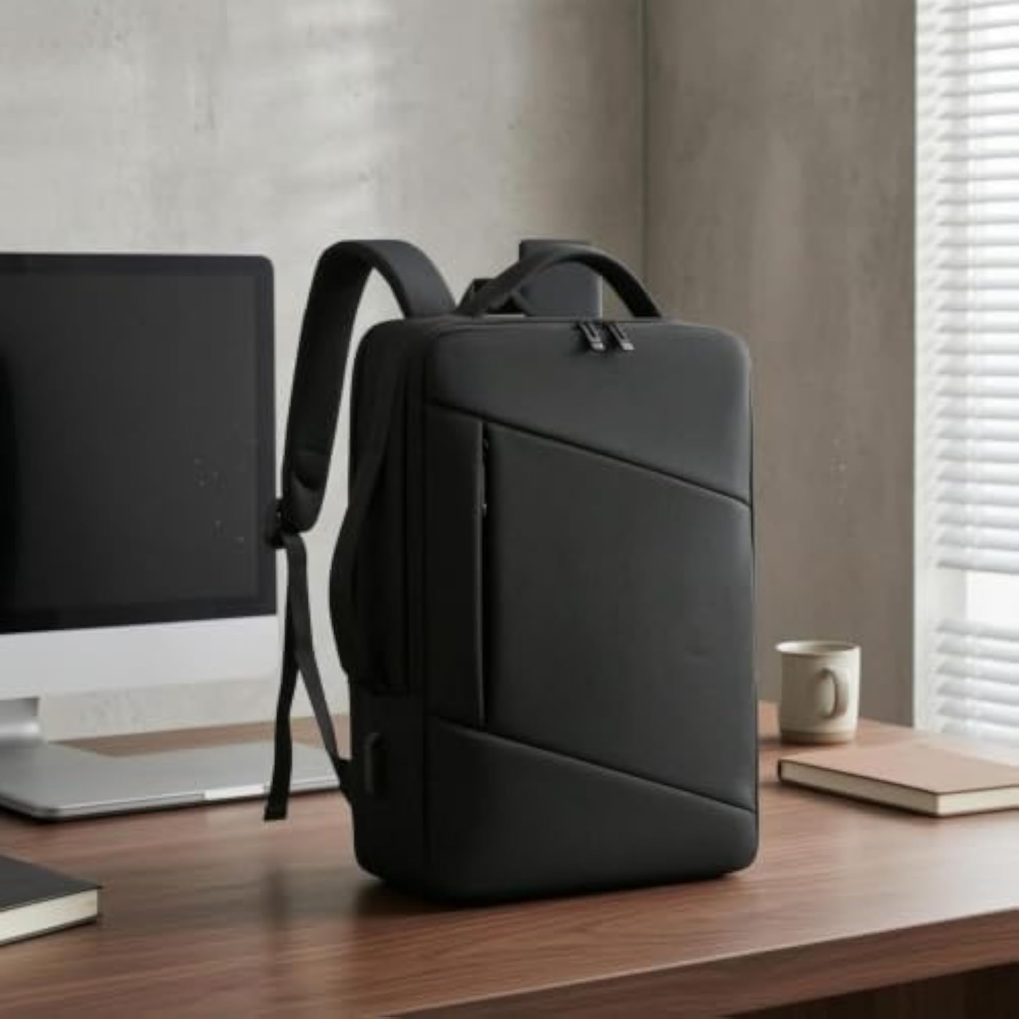 Structured Business Backpack with USB Charging, Black
