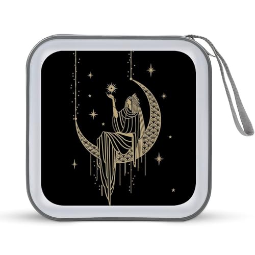 PUYWTIY DVD Case Dustproof CD Storage Organizer Binder 40 Capacity Disc Wallet Sacral Night Girl on Moon Hard Plastic CD Holder for Car Home Office