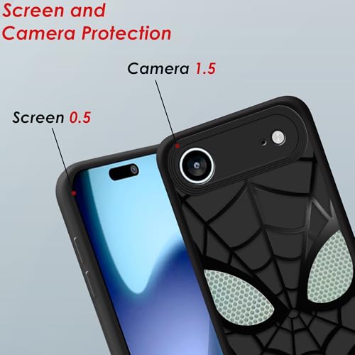 Image of Stylish Spider Back Case Cover Compatible for iPhone 17 Air | Spidey Face Mask Case | Soft Silicone | Camera & Full Body Protection | Shock Proof | (Black)