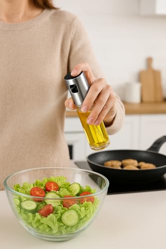 Image of Oil Sprayer for Cooking, Olive Oil Sprayer Bottle for Kitchen, BBQ, Air Fryer & Salad - Fine Mist Glass Spray Dispenser for Oil & Vinegar - Refillable Stainless Steel Top (Oil-Bottle-01)