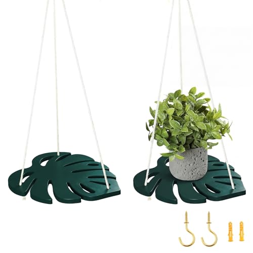 Mifoci 2 Pack Monstera Hanging Plant Shelf, Macrame Hanger with Hooks