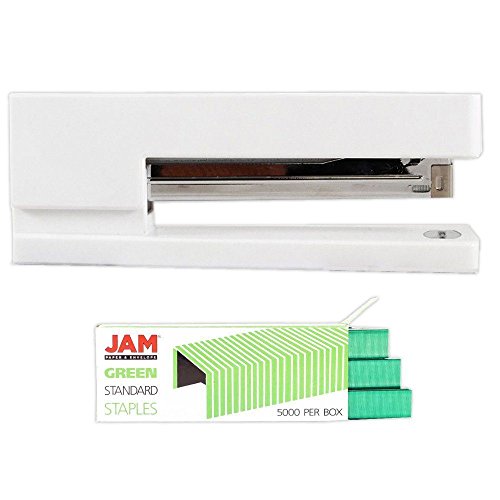 JAM PAPER Office & Desk Sets - 1 White Stapler & 1 Pack of Green Staples - 2/Pack