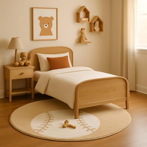 Image of Modern Shaggy Round Rug | Ultra-Soft Plush Circle Carpet for Living Room, Bedroom, Nursery | Fuzzy, Fluffy Area Rug with Non-Slip Base Beige Double Ball 4x4 feet