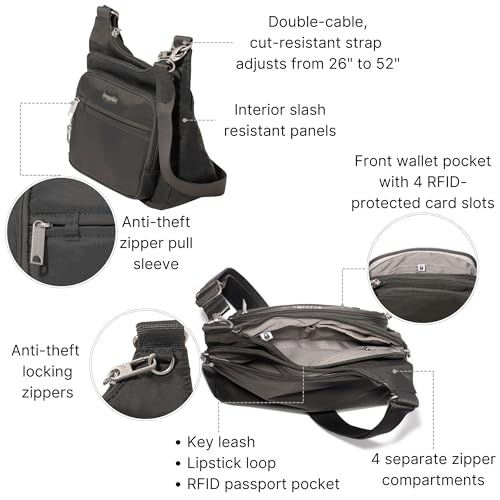 Image of Baggallini Securtex Anti-theft Crossover Crossbody Bag 11 inchw X 8.5 inchh, Rfid, Built-in Wallet, Locking Zippers