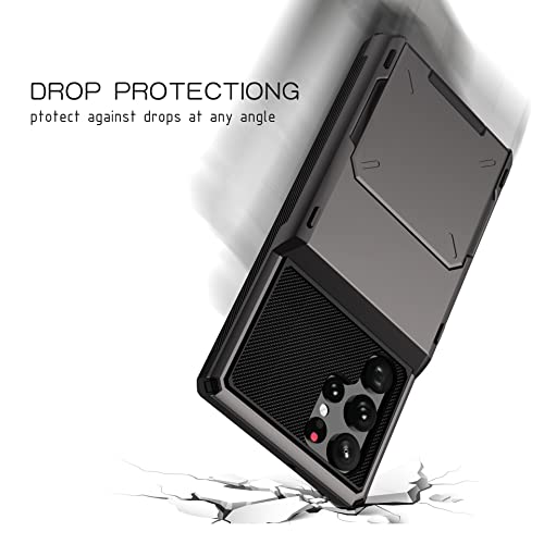 Yagelang Case For Samsung Galaxy S22 Ultra, Flip Door Hidden Credit Card Holder Shockproof Wallet Case Dual Layer Armor Case Tpu Bumper Protective Phone Cover 6.8 Inch,Green #TOP1