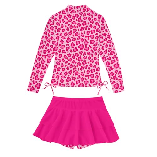 Image of Vogseek 3-12T Girls Swimsuit Long Sleeve Rashguard Bathing Suits Swim Set | Quick Dry, UPF 50+ Sun Protection, Swimming Skirt, Boyshorts, Zipper Two Piece Long Sleeve Swimsuits, Adjustable Drawstring