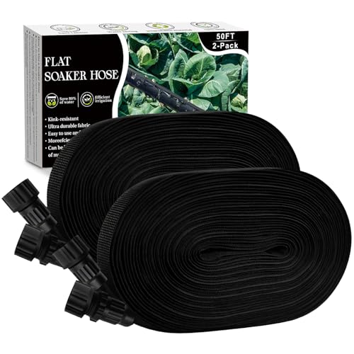 Soaker Hose 100FT, Thickened Flat Soaker Hoses For Garden 100 ft 2 pack...