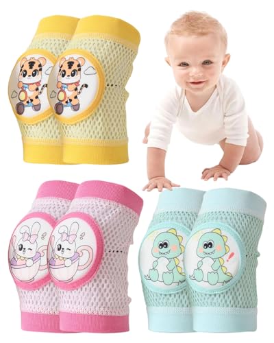 JUKOTA 3 pares rodilleras bebe gateo，rodilleras bebe，rodilleras gateo bebe，de rodilleras para bebé para gatear, de malla transpirable, antideslizantes, ajustables