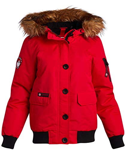 'CANADA WEATHER GEAR Women\'s Winter Coat - Bomber Parka Jacket with Natural Fur Trimmed Hood, Size 8, Red/Natural Fur'