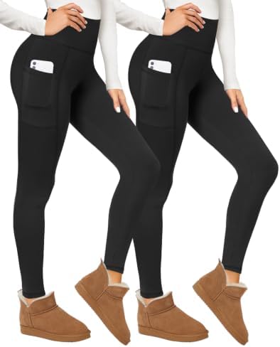 CAMPSNAIL 2er Pack Thermo Leggings Damen High Waist Gefütterte für Sport | Warm Gefütterte Thermohose, Blickdichte Fleecehose & Strumpfhose, Dicke Thermounterwäsche für Winter