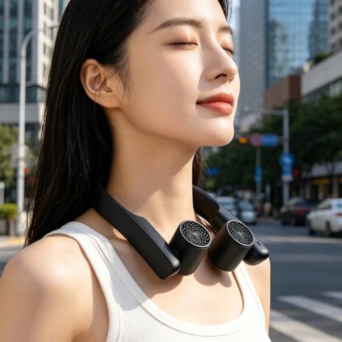 Ventilador de cuello portátil con dirección de aire ajustable y luz LED nocturna 3