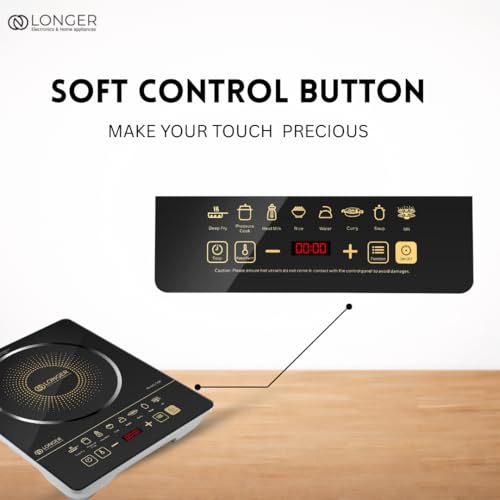 Image of LONGER Induction Cooktop with Dual Cooling Fan, LED Display, 8 Preset Cooking Modes, Touch Control Panel, Auto Shut-Off Safety, Fast Heating, Crystal Glass Portable Induction Burner - Black