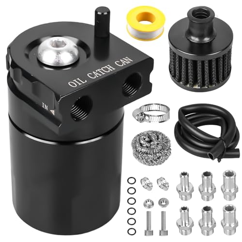 GBKDQQ Oil Catch Can Universal 300 ml (noir) – Réservoir séparateur d'huile avec filtre à air et accessoires, réservoir de récupération d'huile en aluminium pour voiture/moto