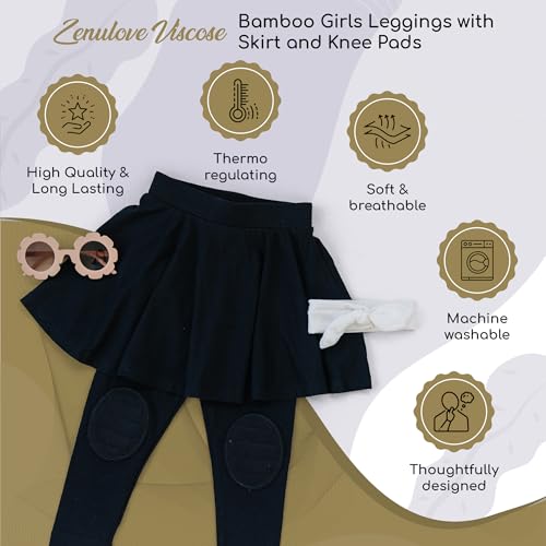 Viscose Girl's Leggings with Skirt and Knee Pads, Black Leggings Girls Toddler Leggings 2t - 5t Leggings2