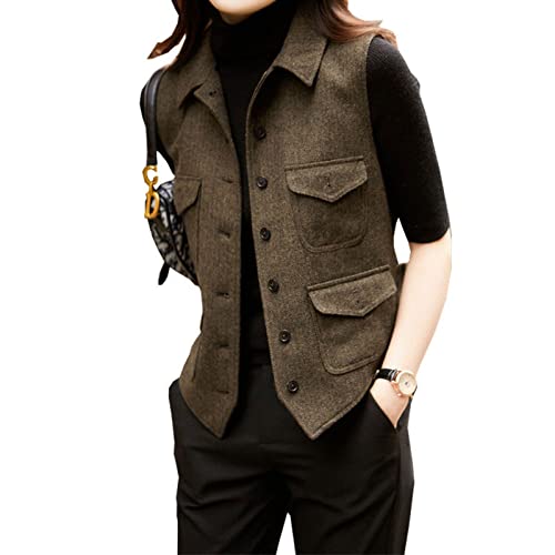 Sports Vest For Women Vest Herringbone Wool Spring Jacket Business Slim Fit Waistcoat Women Sleeveless (Size : XL)