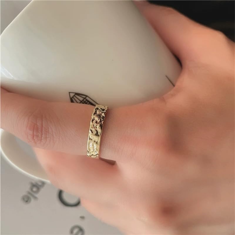Rhinelife Open Adjustable Hammered Texture Ring - 18K Gold Plated Stackable for Women, Minimalist Jewelry Gift - Image 2