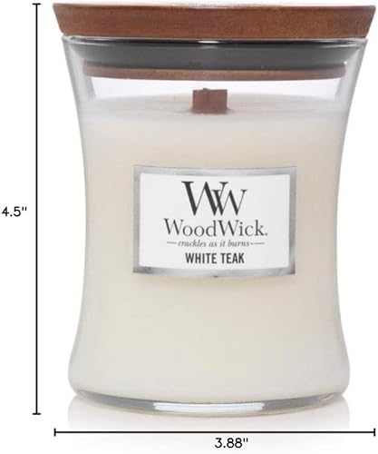 Miniatura 8 de WoodWick - Vela mediana en frasco, aroma White Teak, con forma de reloj de arena, cera de mezcla de soja, mecha de madera Pluswick Innovation,